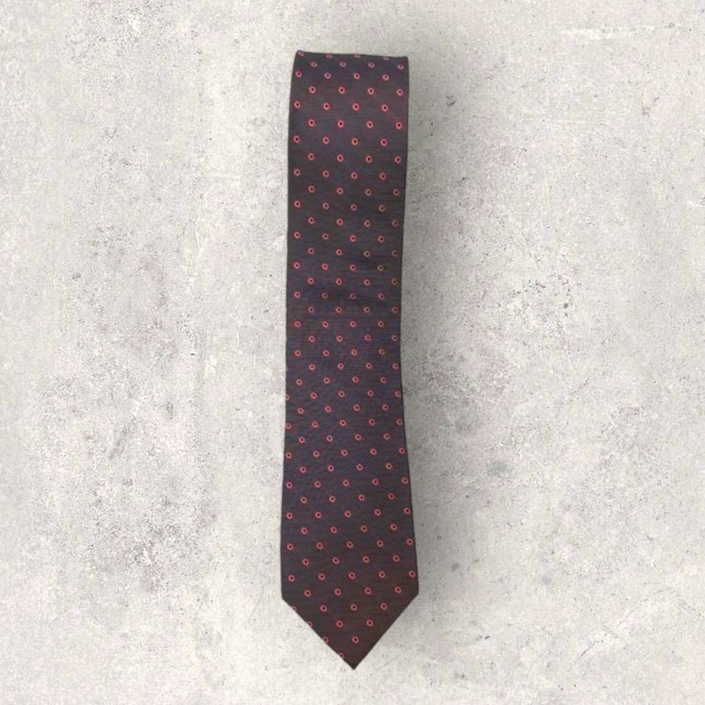 Express Gray Red Polka Dot Skinny 100% Silk Tie